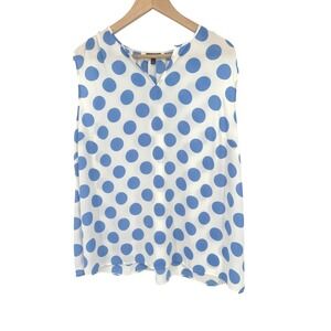 Talbots Sleeveless Top Womens 2XP Blue Polka Dot V-Neck Chiffon Shell Retro